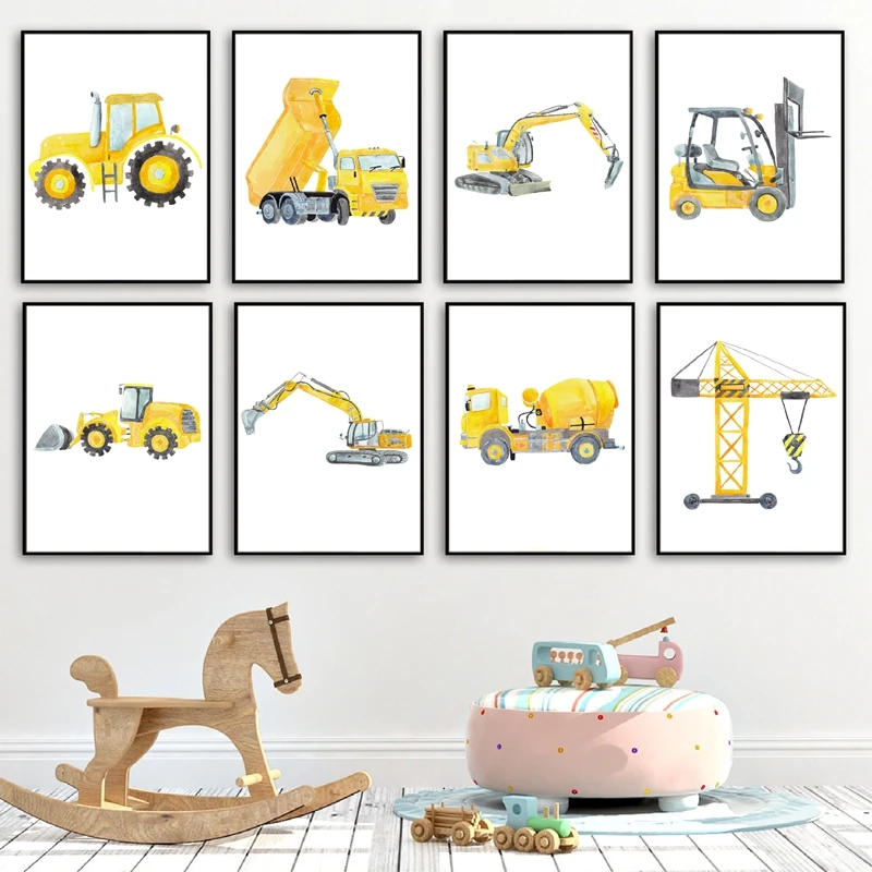 Heavy Equipment Background - Vehículos de construcción, acuarela, arte de