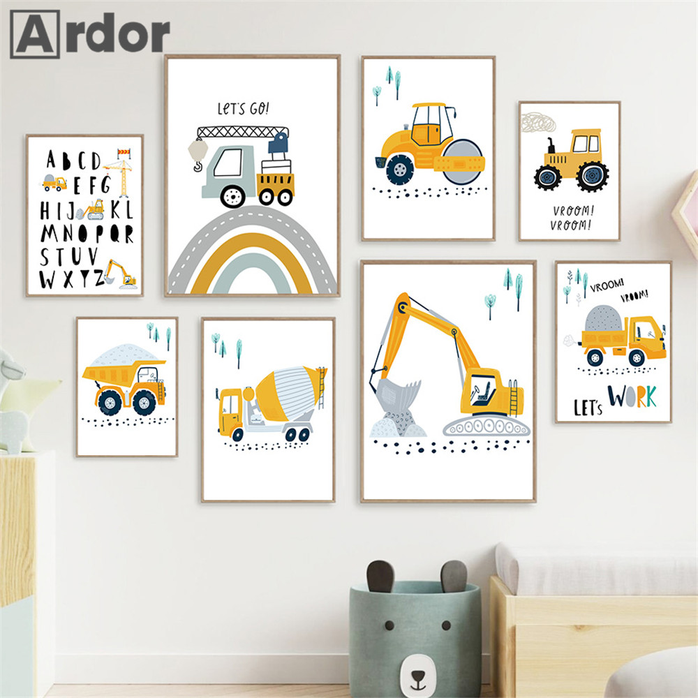 Heavy Equipment Background - Póster infantil de dibujos animados, Tractor,