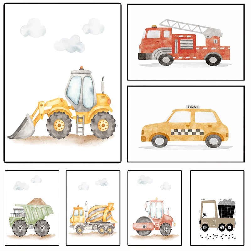 Vehículos de acuarela, arte de - Heavy Equipment Background reseña y precio