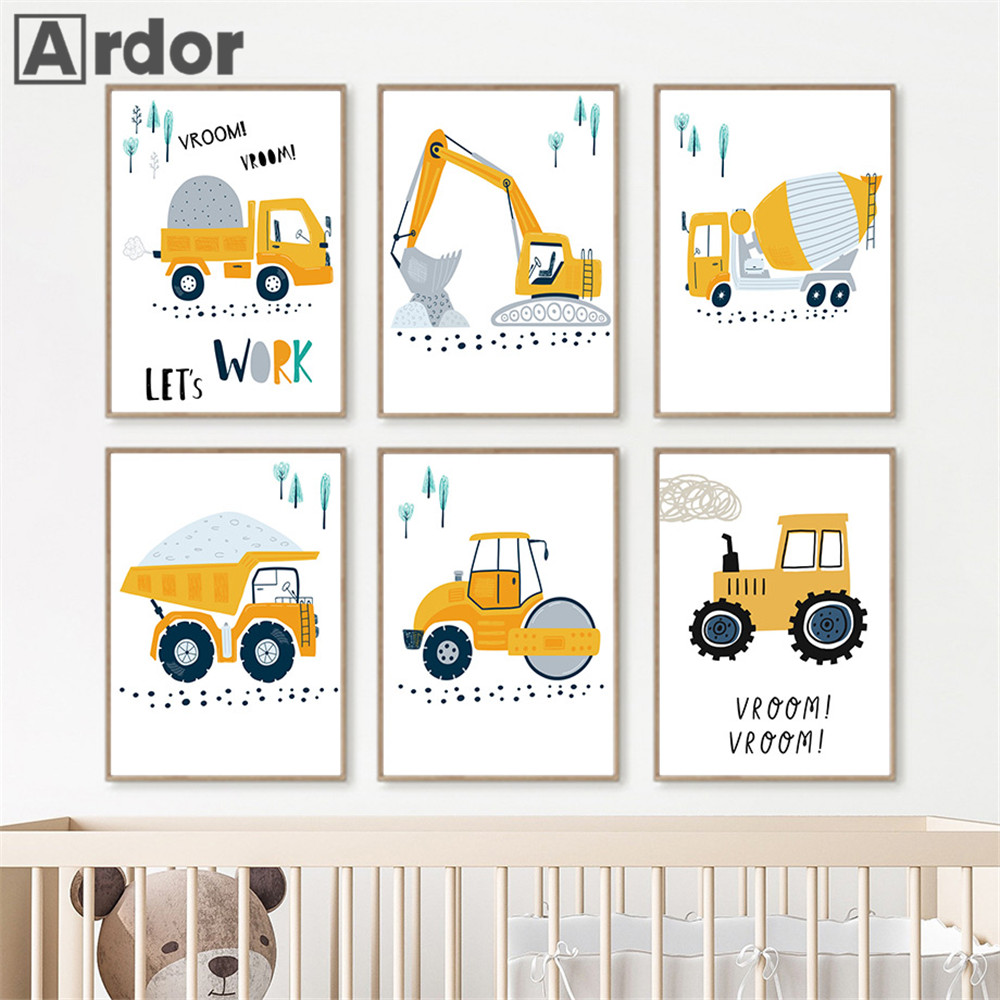 Póster infantil de dibujos ani - Heavy Equipment Background reseña y precio